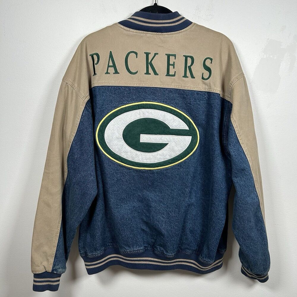 Lee Green Bay Packers Blue and Tan Denim Jacket